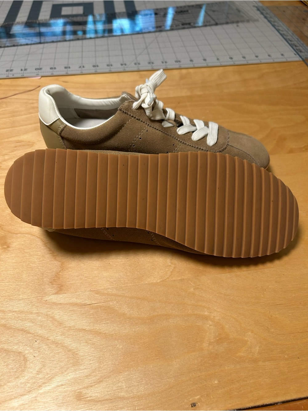 Project Cloud Women's Suede Athletic Sneakers in Taupe with White Laces - Picture 7 of 7